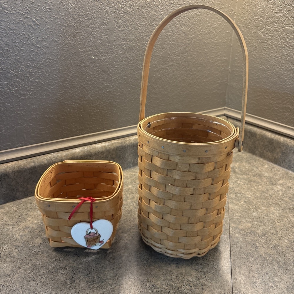 Longaberger Basket Lot Of 2 Handwoven 2005, 1997 Excellent Condition USA